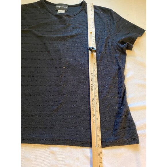 Sag Harbor Womens L Top Black on Black Textured Striped Short Sleeve Y2K Casual - Picture 5 of 9